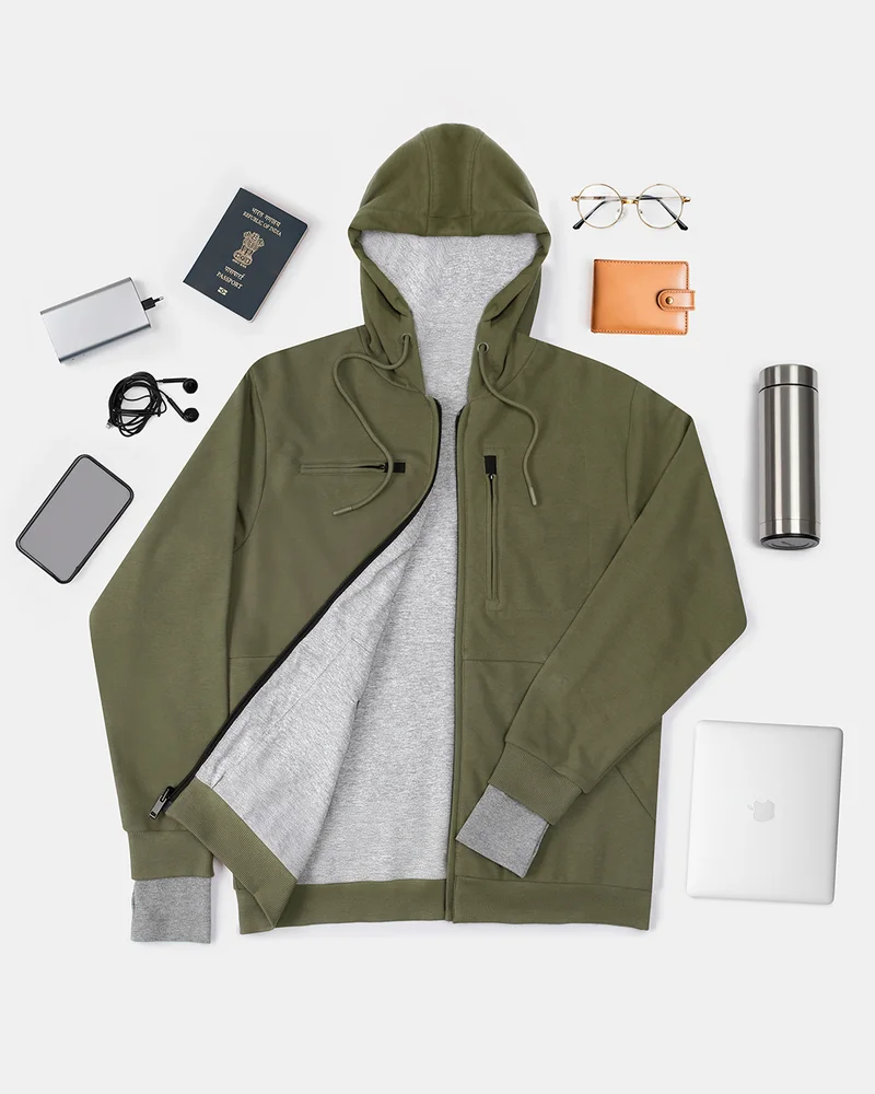 bewakoof Men's Dark Olive Green Airport Hoodie